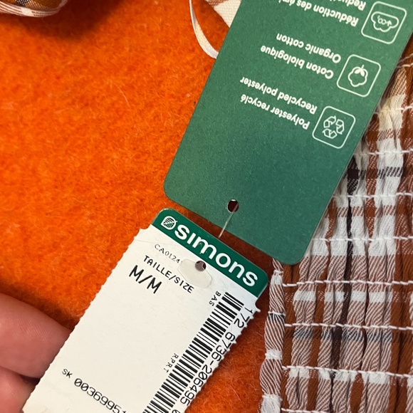 Check brown and white smocked puff sleeve square neck peasant dress NWT - Picture 12 of 14